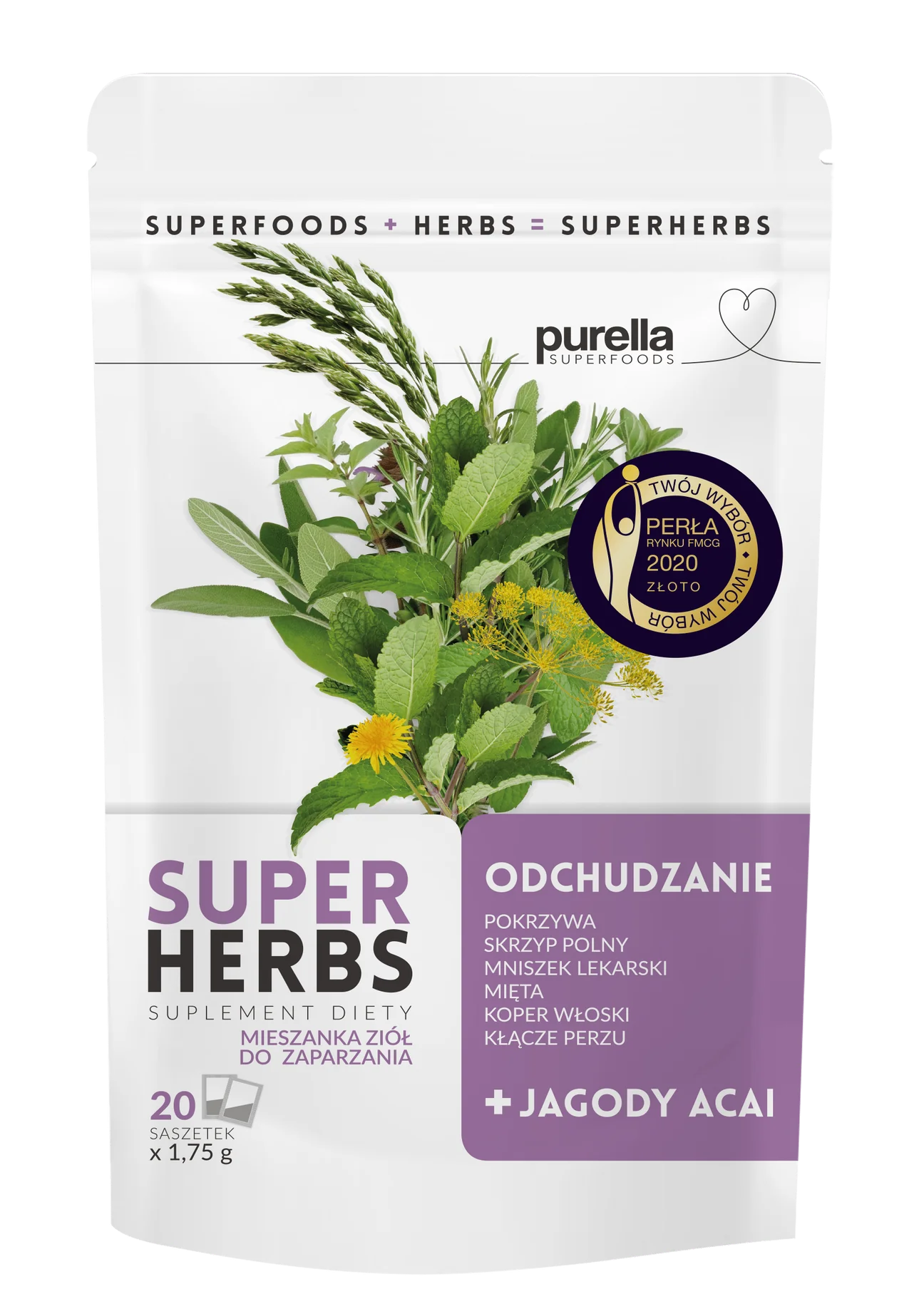 Slankende urteblanding 35 g (20 poser x 1,75 g) Purella SUPERHERBS