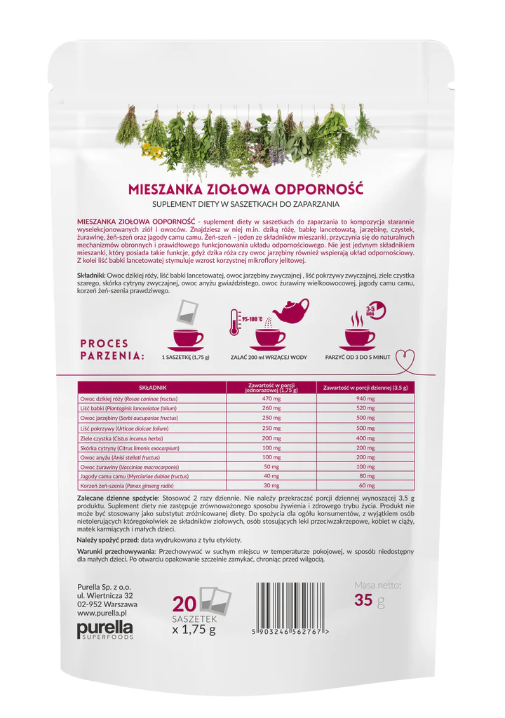 Urteblanding for immunitet 35 g (20 poser x 1,75 g) Purella SUPERHERBS